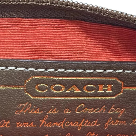 COACH Wristlet Signature F40028 Brown Orange Dark Brown Jacquard Leather - - Picture 4 of 5